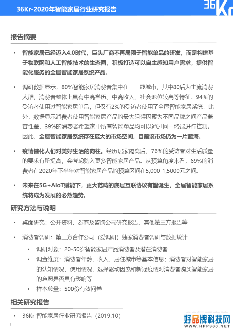 36氪研究院 | 2020年智能家居行业研究报告