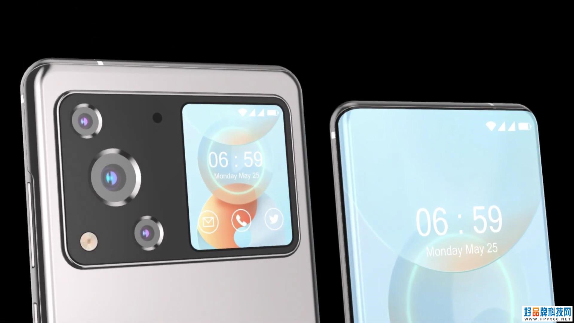 华为P60Pro渲染图：屏下相机支持卫星通讯，麒麟9010+1.2寸副屏